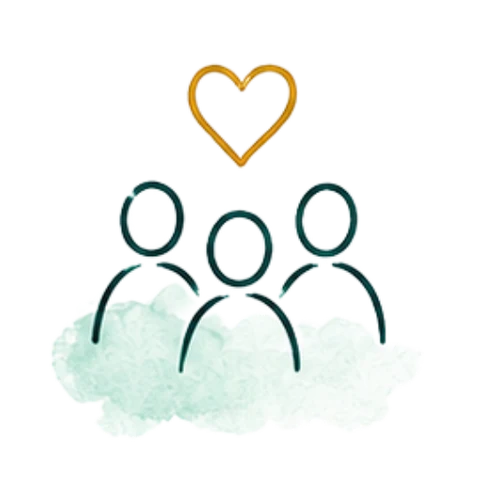 Icon of happy clients under a heart