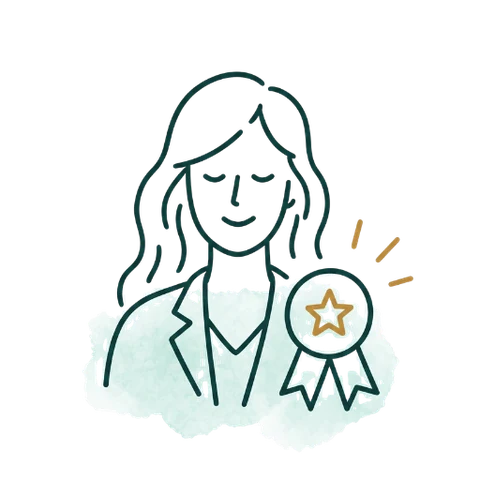 Line illustration of a practitioner with an award ribbon