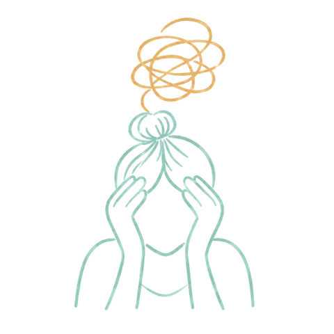 Icon of a person holding their head with tangled thoughts